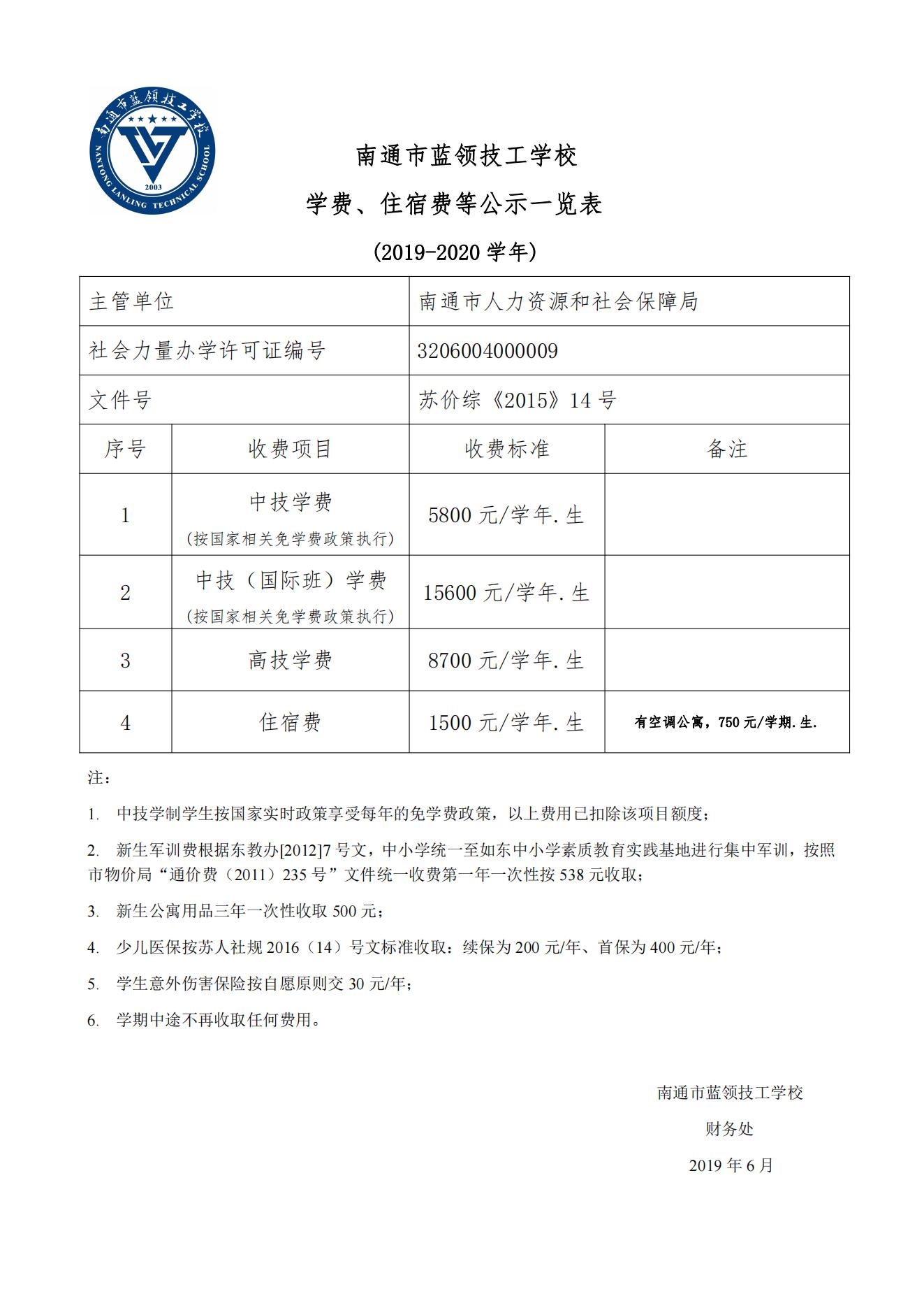 2019-2020备案新学费公示